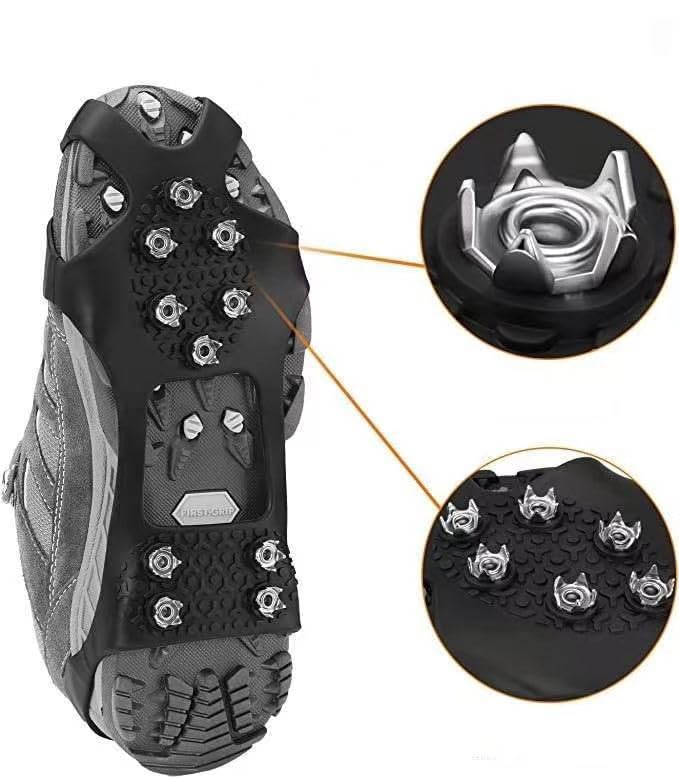 Crampons Ice Cleats for Shoes and Boots, Traction Cleats Ice Snow Grips with 10 Stainless Steel Spikes, Outdoor Anti-Slip Crampon for Fishing, Climbing and Hiking Shoes Cover