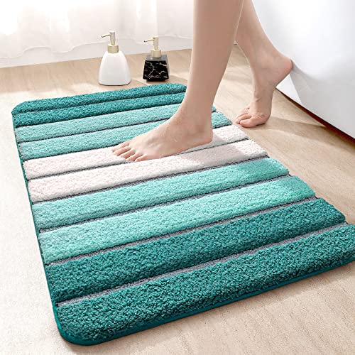 Dexi Bath Mat Bathroom Rug Absorbent Non-Slip Washable Shower Floor Mats Small Carpet 16"X24",Turquoise Teal And White #TOP13