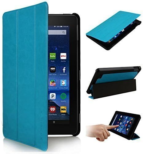 2015 New Fire 7'' Case - Premium Leather Folio Stand Case Cover for Amazon New Fire 7'' Tablet 2015 Version Tablet Only (blue)