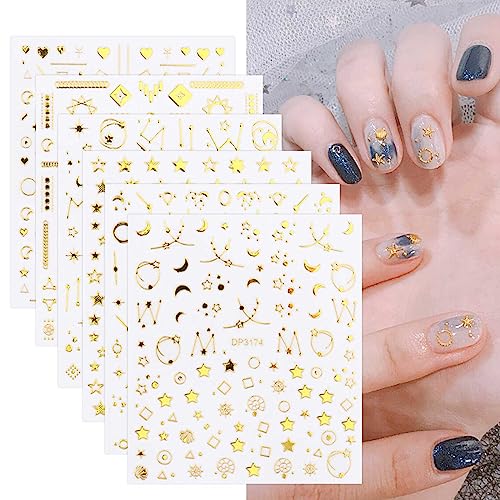 8 Sheets Gold Star Moon Nail Art Stickers Decals Self-Adhesive Metallic Ramadan Zodiac Design Manicure Tips Nail Decoration For Women Girls #TOP20