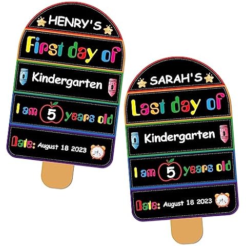 PETCEE First Day of School Sign - Double Sided Reusable and Erasable 1st Day of School Sign1st Day of Preschool Pre-K Kindergarten Back to School Gifts for Duaghter Son Cover