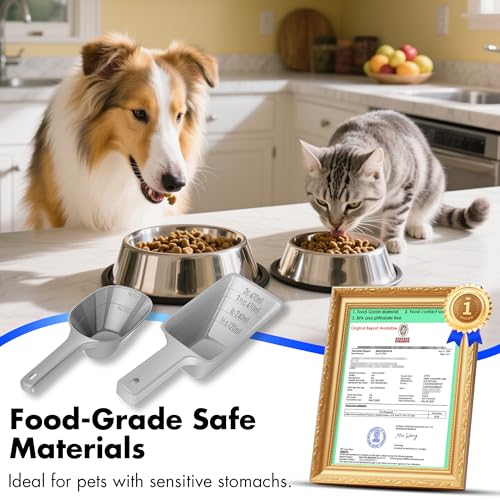 Image of Food Scoop, Cup Capacity Dog Food Scooper With Measuring Lines For Dog, Puppy and Cat Coffee Bean Flour Scoop Set (Grey)