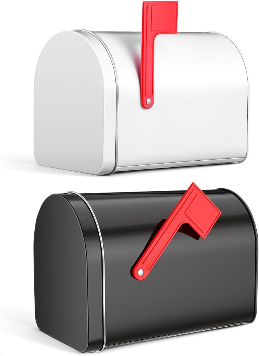2Pcs Mini Mailbox, 6.13x4.40x3.69in Tinplate Kids Mailbox, Present Mail Box Decorative Outdoor Tin Box Letter Can for Role Playing and DIY