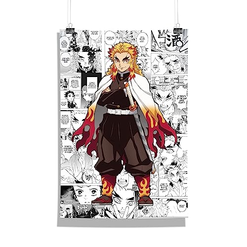 Image of MCSID RAZZ - Demon Slayer - Rengoku Kyojuro - The Flame Hashira Design A4 Size Poster (With Frame) - Best Gift For Demon Slayer Fans /Best Artifacts To Your Home & Decor /For Anime Fandom