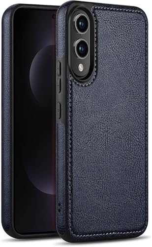 Image of Luxury Premium Vegan PU Leather TPU Case Cover Compatible with Samsung Galaxy S25 Edge 5G (2025) (Leather Blue)
