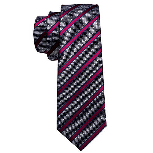 Image of Barry.Wang Tie Sets for Men Silk Stripe Necktie Woven Checkered Handkerchief Cufflinks Formal Business Wedding