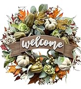Amazon.com: 22 Inch Fall Pumpkin Wreath for Front Door with Welcome ...