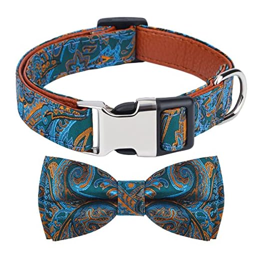 Rhea Rose Dog Collar with Bow Tie for Girl or Boy Gift Soft Durable Bowtie Paisley Small