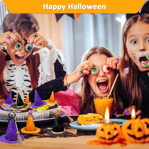 27PCS Halloween Witch Theme Cake Toppers Set, Mini Witch Hats Broomsticks & Spider Rings for Cupcake Decorations, Witch DIY Party Supplies, Wizard Birthday Cake Dessert Decor Party Favors for Girl Boy - Image 2