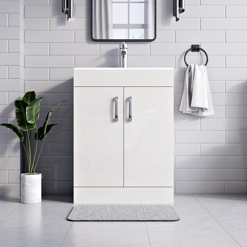 BELOFAY 600mm Floor Standing Bathroom Vanity Unit with Basin โ Waterproof MDF Bathroom Storage Unit with White Ceramic Basin โ Soft Close DTC Hinges &1 Tap Hole (Waste Included)