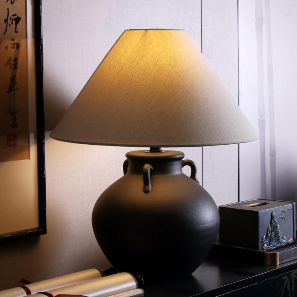 Ceramiczna lampa stołowa Lampa stołowa z połowy wieku Czarna antyczna rustykalna lampka nocna Lampka nocna Dom wiejski Przemysłowa lampka na biurko do sypialni Salon Home Office