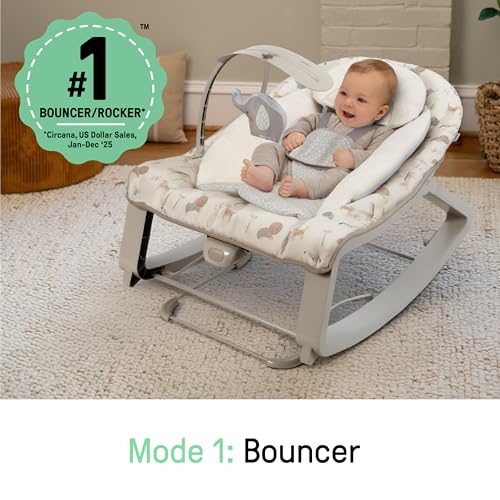 Image of Ingenuity Keep Cozy 3-in-1 Vibrating Bouncer Rocker, Green | Seat & Infant to Toddler Rocker, Vibrations & Toy Bar, 0-30 Months, Up to 40 lbs