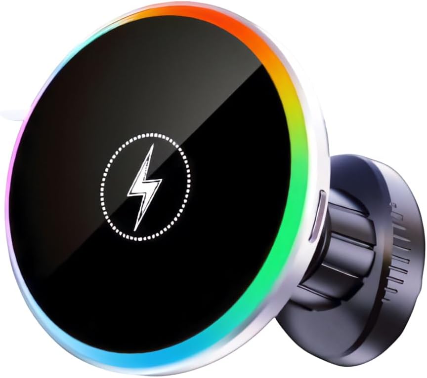 Wokyo Universal Wireless Car Mount Charger, 15W Magnetic Wireless Car Charger with Led Light, Efficient Heat Dissipation Phone Holder Mount for Air Vent Fits Most Magnetic Charging Phones (Black)