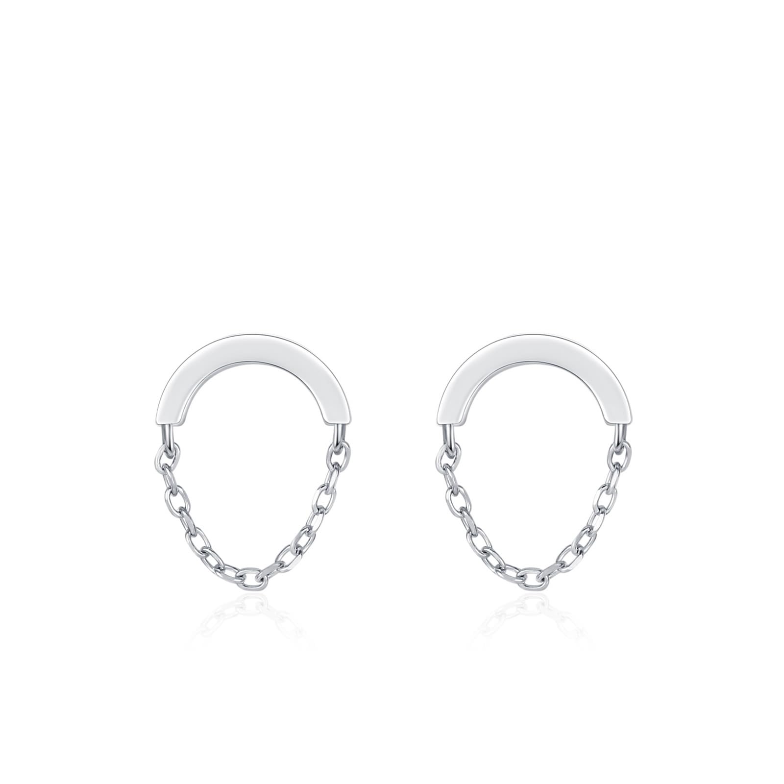 Pendientes de oro blanco Au375, joyas de oro auténtico, cadena en U