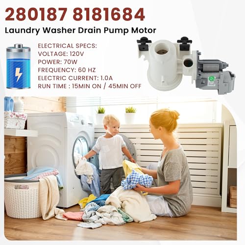 280187 8181684 Drain Pump Assembly Fit for Whirlpool Duet Maytag Epic Kenmore HE Front Load Washers Replace 8182819 8182821 285998 1200164 AP3953640 PS1485610 by AMI PARTS by AMI PARTS - Image 7