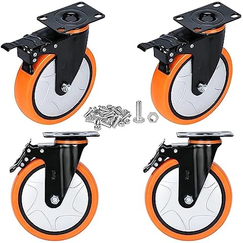 6 inch Heavy Duty Casters Load 2800lbs,Perfect Design Structure in Lockable Bearing Caster Wheels with Brakes,Swivel Casters for Furniture and Workbench,Set of 4 (Free Screws) Cover