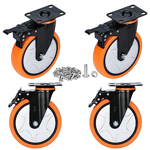 6 inch Heavy Duty Casters Load 2800lbs,Perfect Design Structure in Lockable Bearing Caster Wheels with Brakes,Swivel Casters for Furniture and Workbench,Set of 4 (Free Screws)