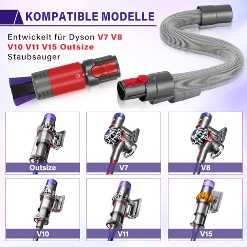 Dyson Staubsauger Zubehör Set: 2 Stück Rückstandsloser Staubpinsel, Flexibler Schlauch, Hundebürsten Aufsatz für Dyson V7 bis V15, Abstauben
