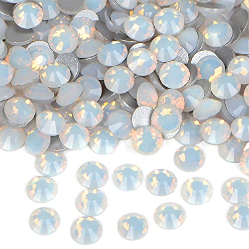 Image of Pack of 1440 Artistic Rhinestones Without Hot Attachment, Round Crystal Glass with Flat Back for Jewellery Making with a Collector Pen (ss12 1440 Pieces, White Opal)