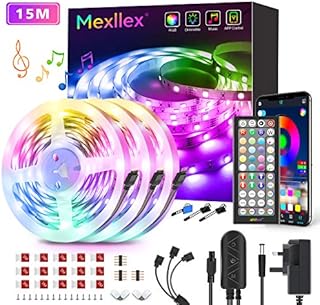 Mexllex 15m LED Strip Lights with IR Remote Ultra-Long LED Lights for Bedroom, Dorm, Room Decor App Control Music Sync LED Lights with Connectors (15m APP+ Remote+ Mic Control+ 3-Button Switch)