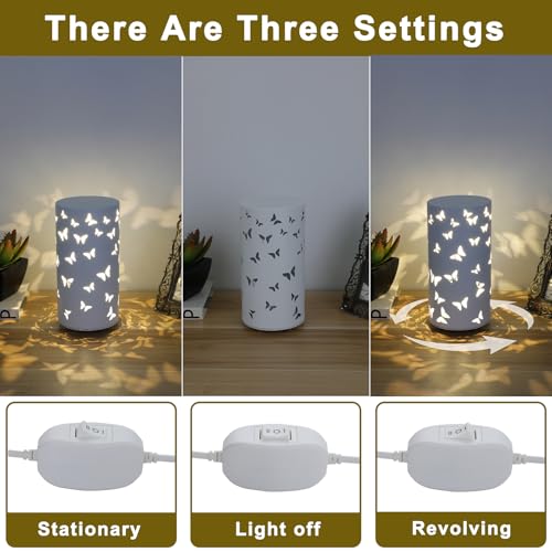 Image of Warm White Butterfly Night Light - USB Cordless Table Lamp with Rotating Projection, Portable Bedside Light for Bedroom, Coffee Shop, Gifts for Women, Mom, Birthday