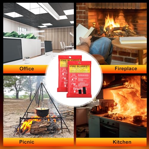 Image of Macarrie 20 Pack Emergency Fire Blanket Bulk with Hooks and Gloves 40''x 40'' Commercial Fire Suppression Fiberglass Safety Fireproof Blanket Survival for Restaurant School Kitchen Donation Supply