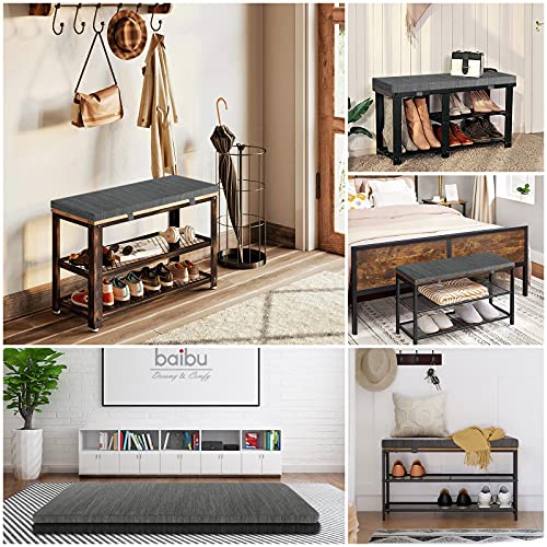 Baibu Shoe Bench Cushion Pad With Ties, Non-Slip Shoe Rack Cushion [27.5 X 11 Inch ] Chair Pads For Shoe Bench, Washable - One Pad Only (Grey, 27.5X11X1.5In) #TOP6