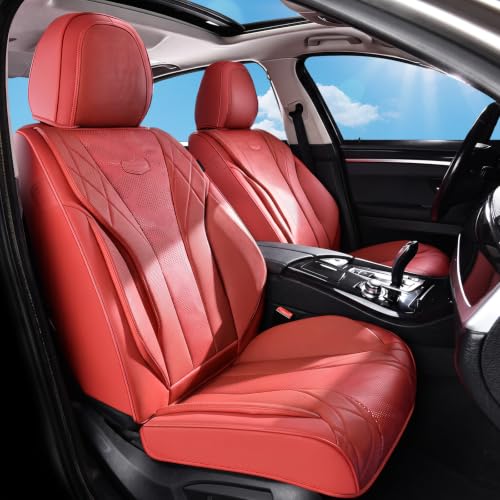 Image of Coverado Front Seat Covers, Universal Seat Covers Front Seats, 2 Pack Breathable Automotive Seat Covers for Most Cars SUV Trucks (Front,Red)