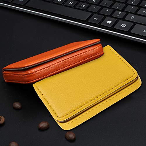 1 caixa de cartão de visita simples PU porta-cartão de identificação, Amarelo, 10X6.5X1.8CM