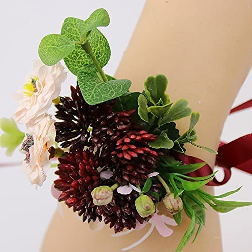 AMAXRcsy Ramillete de muñeca Boutonniere de Boda Ramilletes de Flores Rojas para Padrinos de Boda Ramilletes de muñeca Ramilletes de muñeca Flor de Boda Novio Boutonniere (Color: B) (E Talla única)