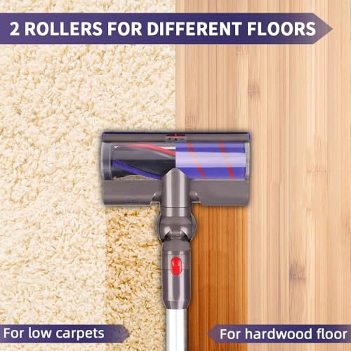 Laymi Bürste für Dyson V7 V8 V10 V11 V15 Staubsauger mit LED Lichtern für Teppich und Hartböden glattere Räder V-förmige Turbo-Borstenwalze und weiche Rolle Leichter Ausbau und Einbau