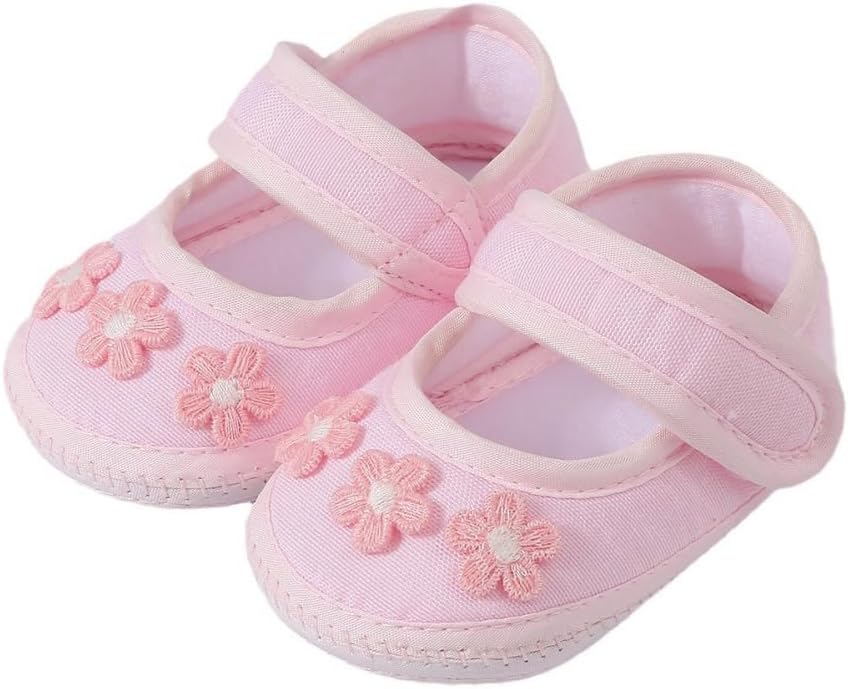 WISREMT Newborn 3 flower Soft Shoes Infant Boat Shoes Baby Stick-on Footwear Kids Cute Non-slip Sole Sutured Slippers for Girl 0-12M Spring Autumn