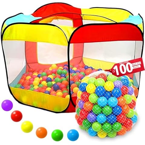 Kids Ball Pit Play Tent - Ball Pit Balls Included – Toddler Pop Up Ballpit – Baby Ball Pit Indoor/Outdoor Play Tent, (Large Ball Pit with 100 Balls) Cover