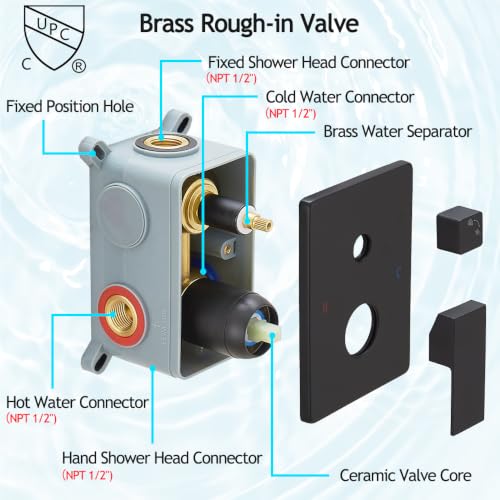 Image of Matte Black Shower System, 8 Inch High Pressure Rain Shower with Handheld, Wall Mount Shower Faucet Set for Bathroom, Rough-in Valve Body and Trim Included