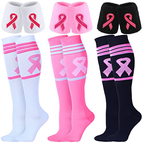Calcetines y muñequeras de cáncer de mama juego de 12 piezas con lazo rosa