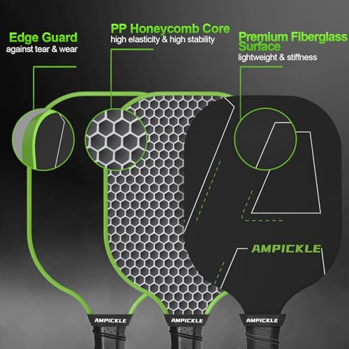 Image of Pickle Ball Paddle,Fiberglass Pickleball Paddle,Frosted Surface Pickleball Rackets, USAPA Standards,Oversized Sweet Spot Pickle Ball Paddle for Indoor Outdoor (A-Line Green)