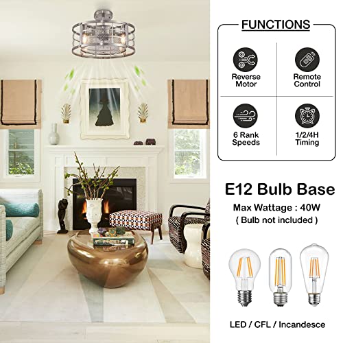 Eatich FA95B-040-04-SB Caged Ceiling Fans With Lights, Brushed Nickel Fandelier Ceiling Fan thumb #4