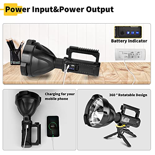 Yongkist Super Bright Rechargeable Spotlight,Handheld Tactical Flashlight 4 Modes High Power Portable Waterproof Searchlight for Outdoor Tripod Adpater and USB Cable Included by Yongkist - Used condition - Image 3