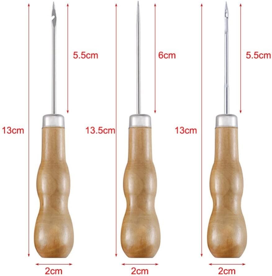 3Pcs Leather Craft Awl Tool Wooden Handle Sewing Awl Diy Handmade Leather Sewing Tools Shoes Repair Double Gourd Punching Tool - (Color: White)