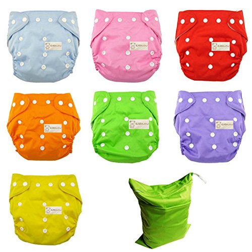 7pcs Reusable Baby Infant Nappy Cloth Diapers Soft Cover Washable One Size Adjustable
