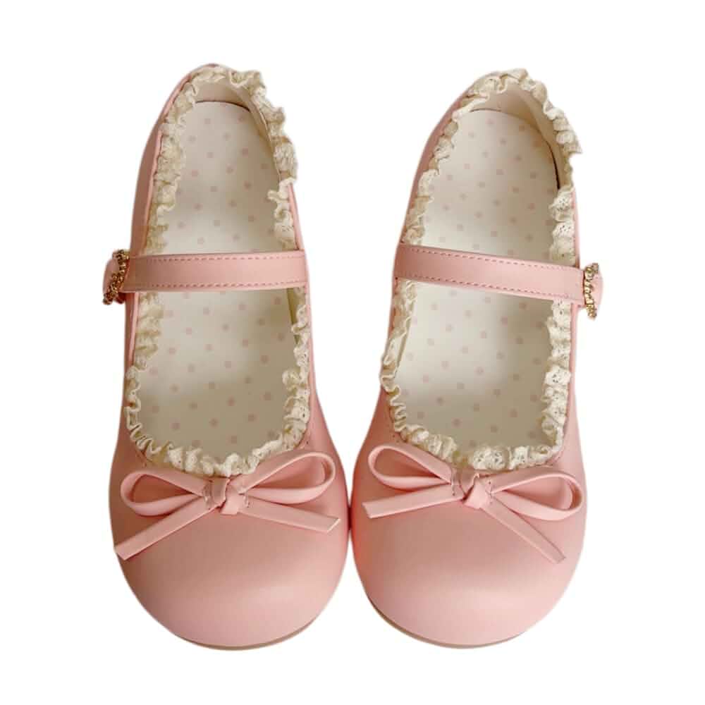 BEROBELLO Harajuku Sweet Lolita Ballet Flats Comfortable Mary Jane Shoes Kawaii Pastel Style, Lace Trim, Wide Toe Box & Polka Dot Lining—for Anime Cosplay, Party & Cute Daily Wear, Teens and Adults