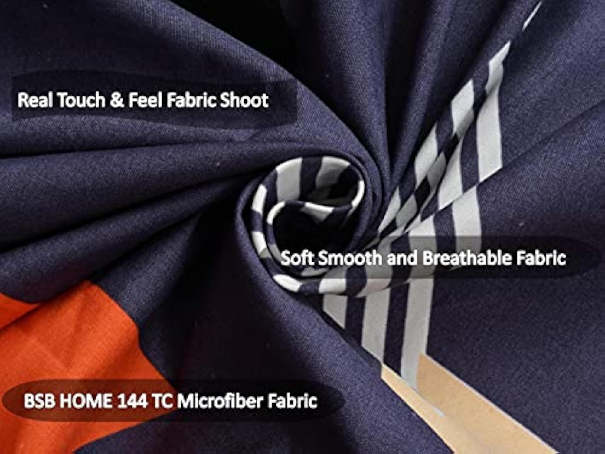 Glace Cotton Striped Printed Double Bedsheets with 2 King Size Pillow Covers, Blue, White & Orange