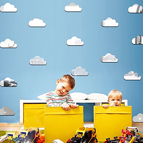 Vinilos Decorativos 3D Nubes Espejo Adhesivo Plata 10 Pzas miniatura 2
