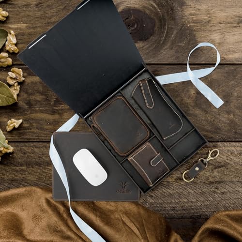 Image of Goatter Genuine Leather Gift Hamper for Men, Wallet, Travel Organizer, Sunglass Case, Mouse Pad and Key Chain, (Set of 5 Gift Set)