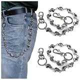 Covzoe 2 Pack Skull Wallet Chains for Men, Punk Heavy Duty Metal Pant Belt Chain with Lobster Clasps, Goth Biker Accessories for Jeans, Edgy Rock Hip Hop Chain