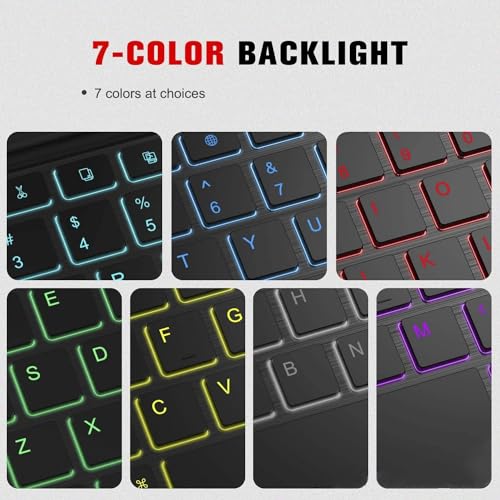 Image of HOM Tri Fold 7-Colour Backlight Detachable Wireless Bluetooth Keyboard with Trackpad /Touchpad & Tablet Cover Case for iPad 9th / 8th / 7th Generation (2021 /2020 /2019) 10.2 Inch
