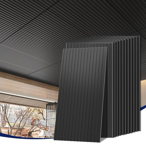 LooYee 6 PCS 24x48 Inch Slat Black Ceiling Tiles, 2x4 Ft Fluted Drop Ceiling Panels for Interior Decor PVC Waterproof Ideal for Bathroom Living Room Bedroom Office Commercial Spaces Cover 48 Sq.Ft by LooYee - Used condition - CA$64.61