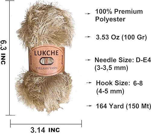 Image of Eyelash Fun Fur Yarn Premium 100% Polyester 164 Yds (150 Mt), 3.53 Oz (100 Gr) Colorful Crochet Yarn Dıy Hand Knitting (Latte)