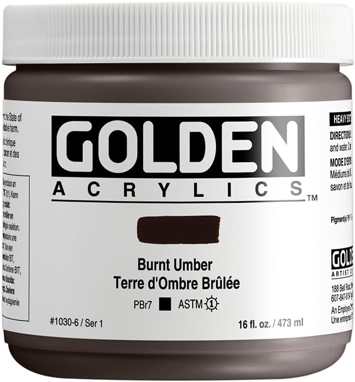 Golden Heavy Body Acrylic - Burnt Umber - 16 oz Jar