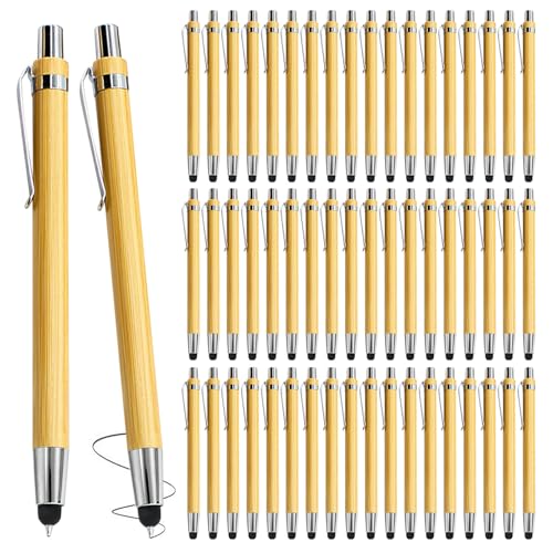 50 Stück Bambus Kugelschreiber mit Touchpen Holz Kugelschreiber Schreibgerät Natur & Umweltfreundlich Touch Druckkugelschreiber Holzkugelschreiber für Schreiben Bürobedarf Haushalt Stifte Schwarz